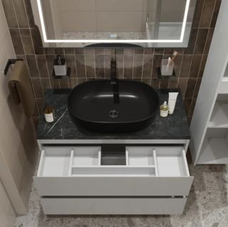 Тумба со столешницей и накладной раковиной Belbagno Kraft KRAFT100BO-KEPMNO-1084H301-SET 100 см белый матовый