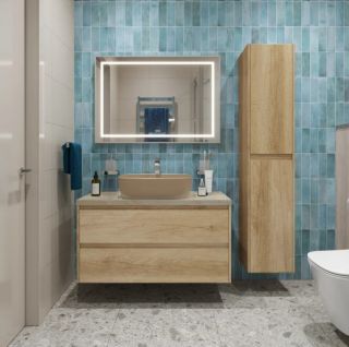 Тумба со столешницей и накладной раковиной Belbagno Kraft KRAFT100RNN-KEPMCO-1302H316-SET 100 см светлое дерево