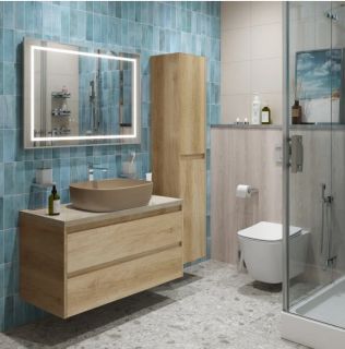 Тумба со столешницей и накладной раковиной Belbagno Kraft KRAFT100RNN-KEPMCO-1302H316-SET 100 см светлое дерево
