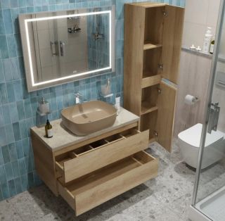 Тумба со столешницей и накладной раковиной Belbagno Kraft KRAFT100RNN-KEPMCO-1302H316-SET 100 см светлое дерево