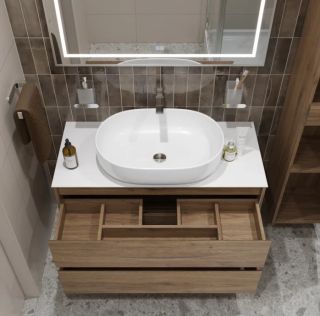 Тумба со столешницей и накладной раковиной Belbagno Kraft KRAFT100RT-KEPBO-1084-SET 100 см дуб табак