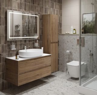 Тумба со столешницей и накладной раковиной Belbagno Kraft KRAFT100RT-KEPBO-1084-SET 100 см дуб табак