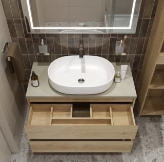 Тумба со столешницей и накладной раковиной Belbagno Kraft KRAFT100RNN-KEPMCO-1084-SET 100 см светлое дерево