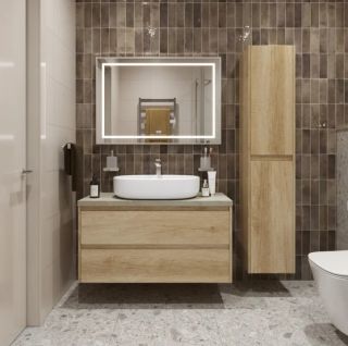 Тумба со столешницей и накладной раковиной Belbagno Kraft KRAFT100RNN-KEPMCO-1084-SET 100 см светлое дерево