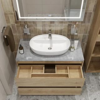 Тумба со столешницей и накладной раковиной Belbagno Kraft KRAFT100RNN-KEPMGL-1346-SET 100 см светлое дерево