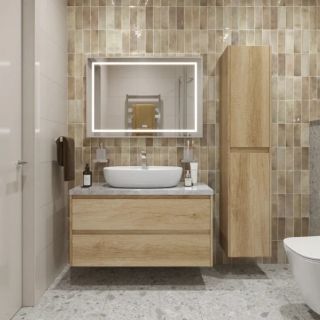 Тумба со столешницей и накладной раковиной Belbagno Kraft KRAFT100RNN-KEPMGL-1346-SET 100 см светлое дерево