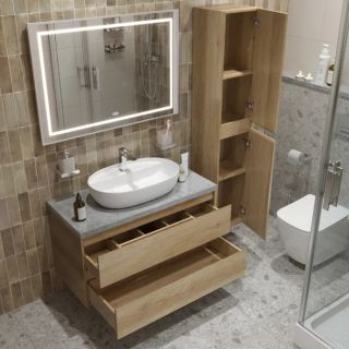 Тумба со столешницей и накладной раковиной Belbagno Kraft KRAFT100RNN-KEPMGL-1346-SET 100 см светлое дерево