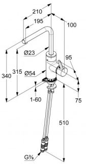 Электронный смеситель для кухни Kludi E-Go 6V чёрный матовый 422306675