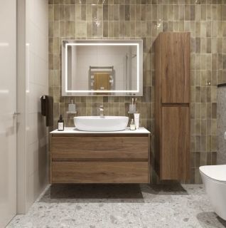 Тумба со столешницей и накладной раковиной Belbagno Kraft KRAFT100RT-KEPBO-1346-SET 100 см дуб табак