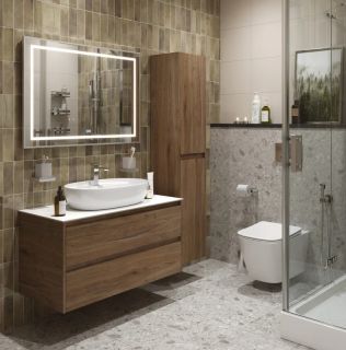 Тумба со столешницей и накладной раковиной Belbagno Kraft KRAFT100RT-KEPBO-1346-SET 100 см дуб табак