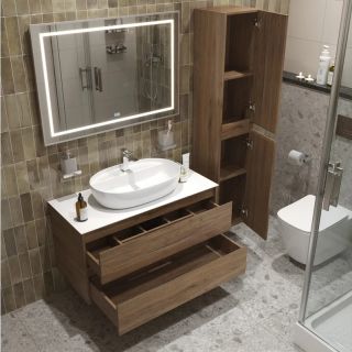 Тумба со столешницей и накладной раковиной Belbagno Kraft KRAFT100RT-KEPBO-1346-SET 100 см дуб табак