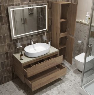 Тумба со столешницей и накладной раковиной Belbagno Kraft KRAFT100RT-KEPMCO-1084-SET 100 см дуб табак