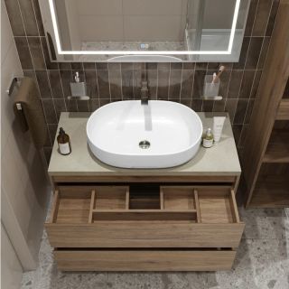 Тумба со столешницей и накладной раковиной Belbagno Kraft KRAFT100RT-KEPMCO-1084-SET 100 см дуб табак