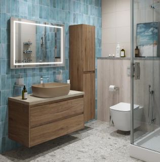 Тумба со столешницей и накладной раковиной Belbagno Kraft KRAFT100RT-KEPMCO-1302H316-SET 100 см дуб табак