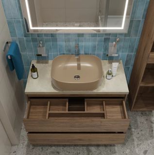 Тумба со столешницей и накладной раковиной Belbagno Kraft KRAFT100RT-KEPMCO-1302H316-SET 100 см дуб табак