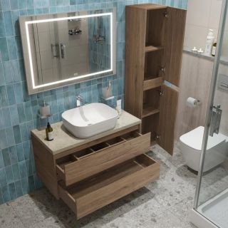 Тумба со столешницей и накладной раковиной Belbagno Kraft KRAFT100RT-KEPMCO-1302-SET 100 см дуб табак