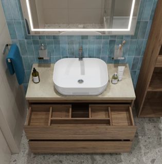 Тумба со столешницей и накладной раковиной Belbagno Kraft KRAFT100RT-KEPMCO-1302-SET 100 см дуб табак