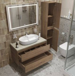 Тумба со столешницей и накладной раковиной Belbagno Kraft KRAFT100RT-KEPMCO-1346-SET 100 см дуб табак