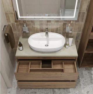 Тумба со столешницей и накладной раковиной Belbagno Kraft KRAFT100RT-KEPMCO-1346-SET 100 см дуб табак
