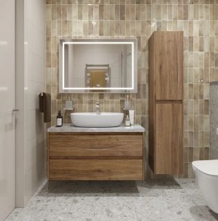Тумба со столешницей и накладной раковиной Belbagno Kraft KRAFT100RT-KEPMGL-1346-SET 100 см дуб табак