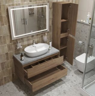 Тумба со столешницей и накладной раковиной Belbagno Kraft KRAFT100RT-KEPMGL-1346-SET 100 см дуб табак