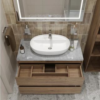 Тумба со столешницей и накладной раковиной Belbagno Kraft KRAFT100RT-KEPMGL-1346-SET 100 см дуб табак