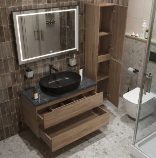Тумба со столешницей и накладной раковиной Belbagno Kraft KRAFT100RT-KEPMNO-1084-H301-SET 100 см дуб табак