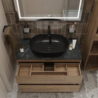 Тумба со столешницей и накладной раковиной Belbagno Kraft KRAFT100RT-KEPMNO-1084-H301-SET 100 см дуб табак