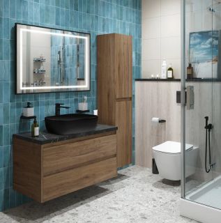 Тумба со столешницей и накладной раковиной Belbagno Kraft KRAFT100RT-KEPMNO-1302-H301-SET 100 см дуб табак