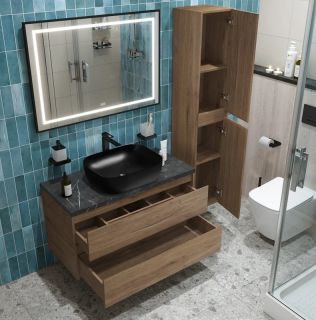 Тумба со столешницей и накладной раковиной Belbagno Kraft KRAFT100RT-KEPMNO-1302-H301-SET 100 см дуб табак