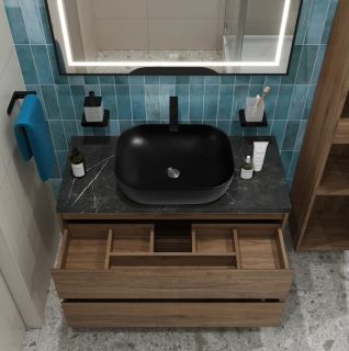 Тумба со столешницей и накладной раковиной Belbagno Kraft KRAFT100RT-KEPMNO-1302-H301-SET 100 см дуб табак