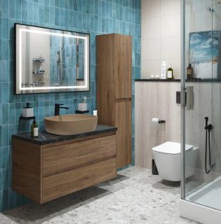 Тумба со столешницей и накладной раковиной Belbagno Kraft KRAFT100RT-KEPMNO-1302-H316-SET 100 см дуб табак