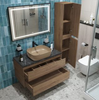 Тумба со столешницей и накладной раковиной Belbagno Kraft KRAFT100RT-KEPMNO-1302-H316-SET 100 см дуб табак
