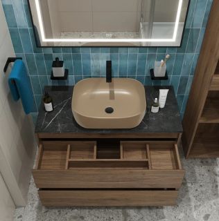 Тумба со столешницей и накладной раковиной Belbagno Kraft KRAFT100RT-KEPMNO-1302-H316-SET 100 см дуб табак