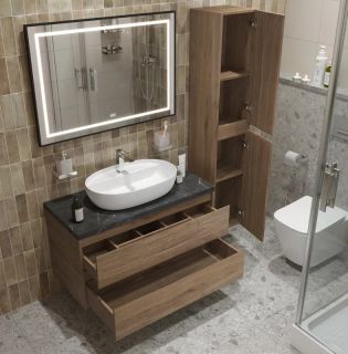 Тумба со столешницей и накладной раковиной Belbagno Kraft KRAFT100RT-KEPMNO-1346-SET 100 см дуб табак