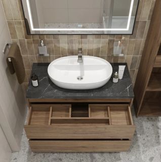 Тумба со столешницей и накладной раковиной Belbagno Kraft KRAFT100RT-KEPMNO-1346-SET 100 см дуб табак