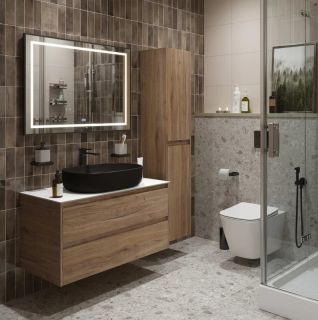 Тумба со столешницей и накладной раковиной Belbagno Kraft KRAFT100RT-KEPBO-1084-H301-SET 100 см дуб табак