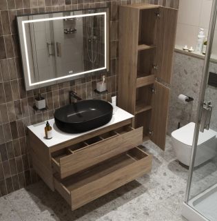 Тумба со столешницей и накладной раковиной Belbagno Kraft KRAFT100RT-KEPBO-1084-H301-SET 100 см дуб табак