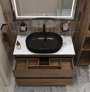 Тумба со столешницей и накладной раковиной Belbagno Kraft KRAFT100RT-KEPBO-1084-H301-SET 100 см дуб табак