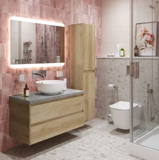 Тумба со столешницей и накладной раковиной Belbagno Kraft KRAFT80RNN-KEPMGL-1077-SET 80 см светлое дерево