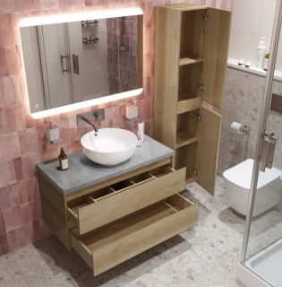 Тумба со столешницей и накладной раковиной Belbagno Kraft KRAFT80RNN-KEPMGL-1077-SET 80 см светлое дерево