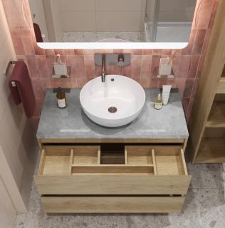 Тумба со столешницей и накладной раковиной Belbagno Kraft KRAFT80RNN-KEPMGL-1077-SET 80 см светлое дерево