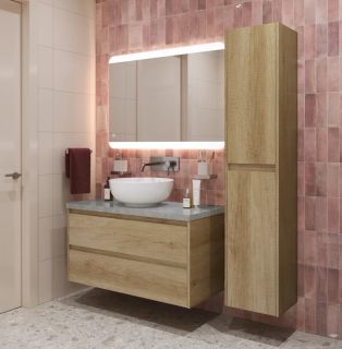Тумба со столешницей и накладной раковиной Belbagno Kraft KRAFT80RNN-KEPMGL-1077-SET 80 см светлое дерево