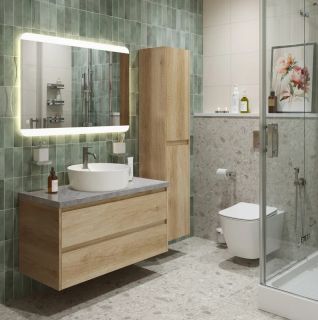 Тумба со столешницей и накладной раковиной Belbagno Kraft KRAFT80RNN-KEPMGL-1306-SET 80 см светлое дерево