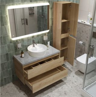 Тумба со столешницей и накладной раковиной Belbagno Kraft KRAFT80RNN-KEPMGL-1306-SET 80 см светлое дерево