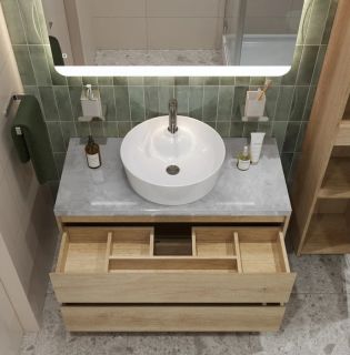 Тумба со столешницей и накладной раковиной Belbagno Kraft KRAFT80RNN-KEPMGL-1306-SET 80 см светлое дерево