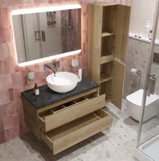 Тумба со столешницей и накладной раковиной Belbagno Kraft KRAFT80RNN-KEPMNO-1077-SET 80 см светлое дерево