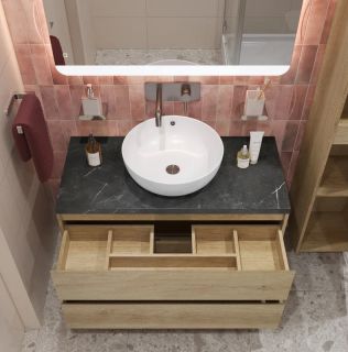 Тумба со столешницей и накладной раковиной Belbagno Kraft KRAFT80RNN-KEPMNO-1077-SET 80 см светлое дерево