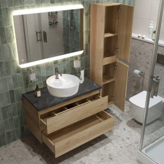 Тумба со столешницей и накладной раковиной Belbagno Kraft KRAFT80RNN-KEPMNO-1306-SET 80 см светлое дерево