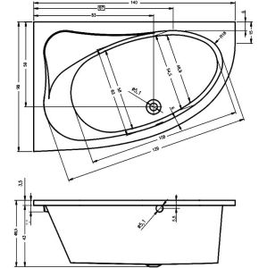Акриловая ванна Riho Lyra B019001005 R 140х90см белый